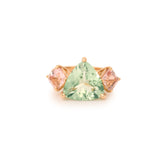 5 Carats Trillion Green Beryl Morganites 18 Carats Rose Gold Trilogy Cocktail Ring